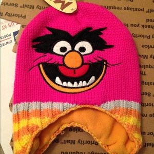 NEW THE MUPPETS BEANIE HAT KNIT CAP PINK BAND DRUMMER MONSTER THING JIM HENSON